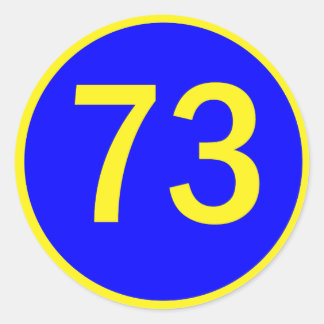 number, 73, in a circle classic round sticker