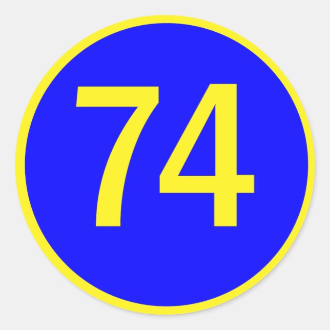 number, 74,  in a circle classic round sticker (Front)