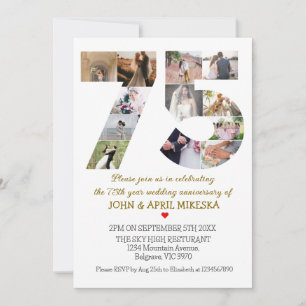 Number 75 Custom Photo Wedding Anniversary Invitation