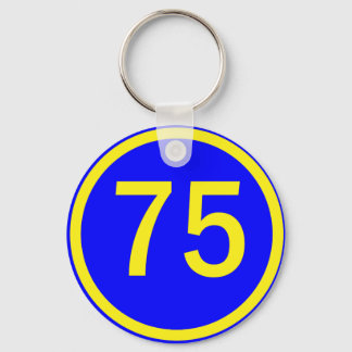 number, 75,  in a circle key ring