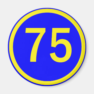 number, 75,  in a circle magnet