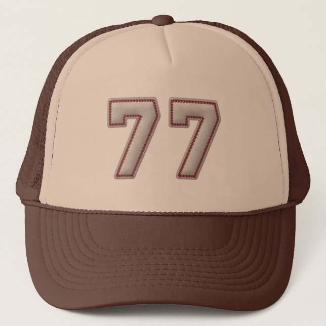 Number 77 with Cool Baseball Stitches Look Trucker Hat (Front)