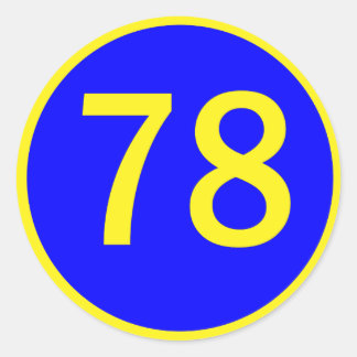 number, 78, in a circle classic round sticker