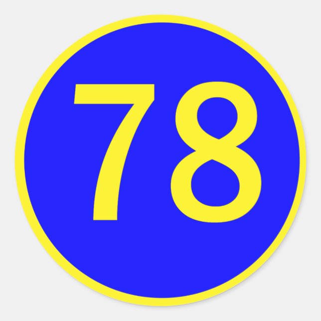 number, 78,  in a circle classic round sticker (Front)