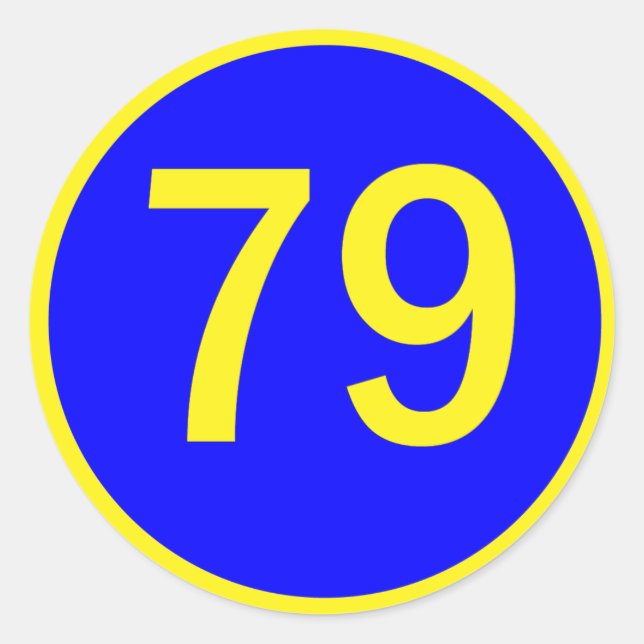 number, 79,  in a circle classic round sticker (Front)