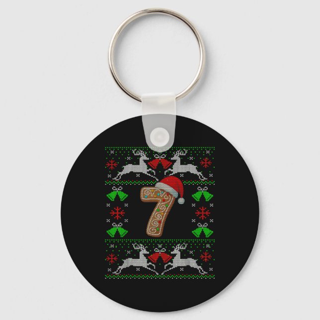 Number 7 67 Meme Funny Ugly Xmas Christmas Sweater Key Ring (Front)