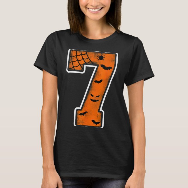 Number 7 7th Birthday Boy Seven Halloween Happy Bi T-Shirt (Front)