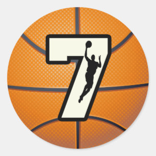 Number 7 Basketball and Player Classic Round Sticker