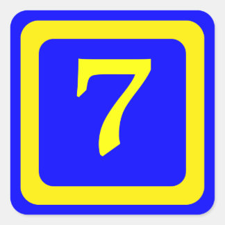 number 7, blue background, yellow frame square sticker