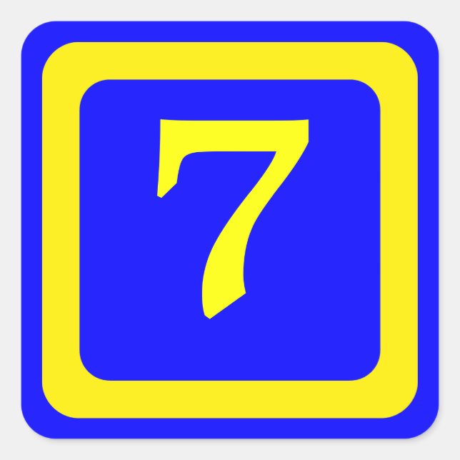 number 7, blue background, yellow frame square sticker (Front)