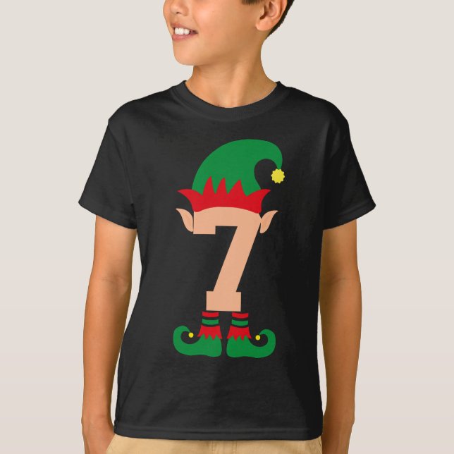 Number 7 Elf Chrismas Theme 7 Year Old Boys kids T-Shirt (Front)