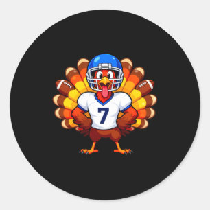 Number 7 Funny Thanksgiving Football Turkey Men Wo Classic Round Sticker