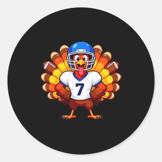 Number 7 Funny Thanksgiving Football Turkey Men Wo Classic Round Sticker (Front)