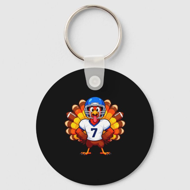 Number 7 Funny Thanksgiving Football Turkey Men Wo Key Ring (Front)