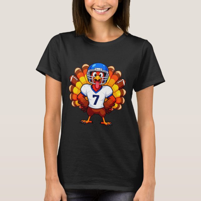 Number 7 Funny Thanksgiving Football Turkey Men Wo T-Shirt (Front)