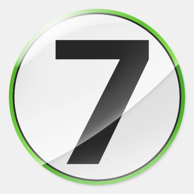 Number 7 green classic round sticker (Front)
