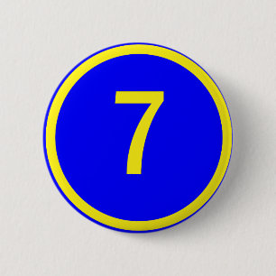 number 7 in a circle 6 cm round badge