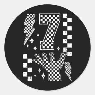 Number 7 Matching 67 Meme Checkered Costume Kids _ Classic Round Sticker