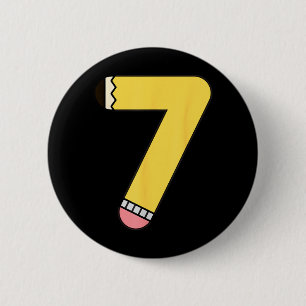 Number 7 Pencil Back to School 7th Birthday 6 Cm Round Badge