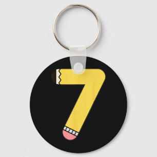 Number 7 Pencil Back to School 7th Birthday Key Ring