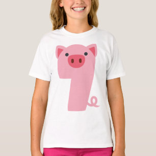 Number 7 Pig Animal Theme 7 Year Old Kids Girls T-Shirt