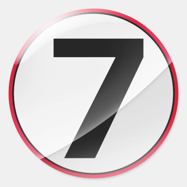 Number 7 red classic round sticker (Front)