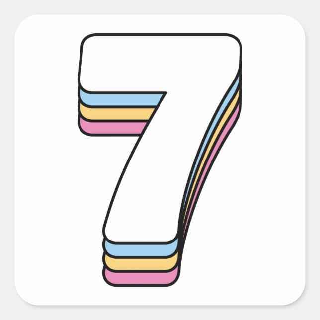 Number 7 Seven Cute Rainbow Birthday Numbers Square Sticker (Front)