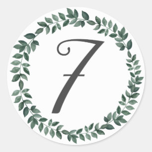 Number 7 Seven Monogram Minimalist Botanical Leaf Classic Round Sticker