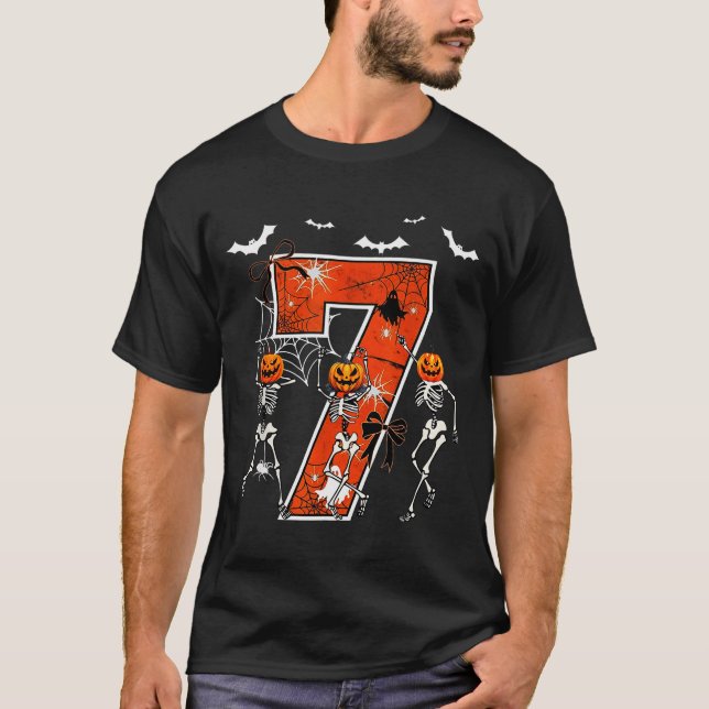 Number 7 Six Seven Meme 6 7 Halloween Dancing Skel T-Shirt (Front)