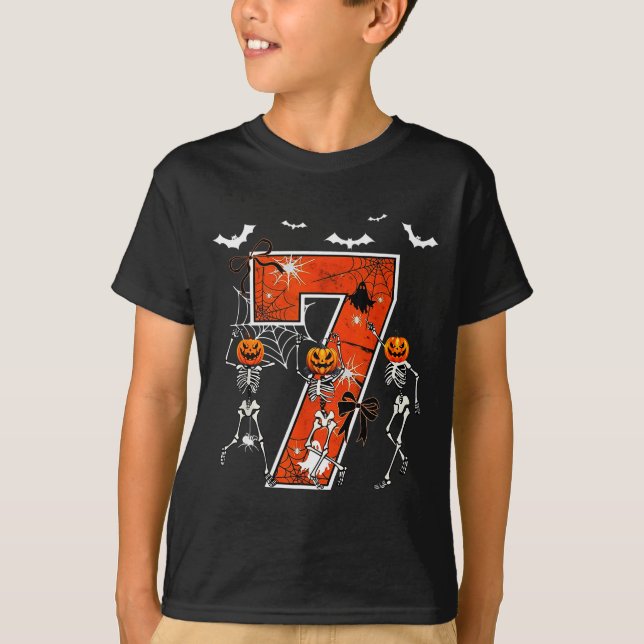 Number 7 Six Seven Meme 6 7 Halloween Dancing Skel T-Shirt (Front)
