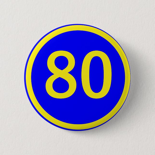 number, 80,  in a circle 6 cm round badge (Front)