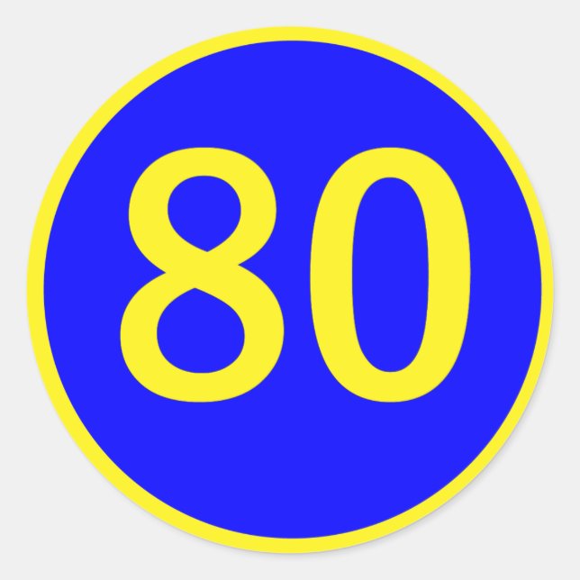 number, 80,  in a circle classic round sticker (Front)