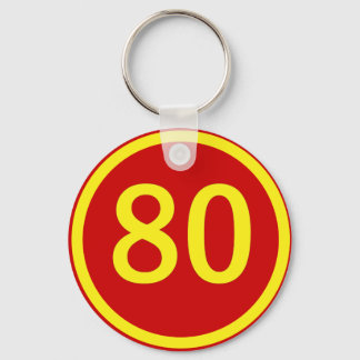 number, 80,  in a circle key ring