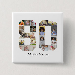 Number 80 Photo Collage 15 Cm Square Badge