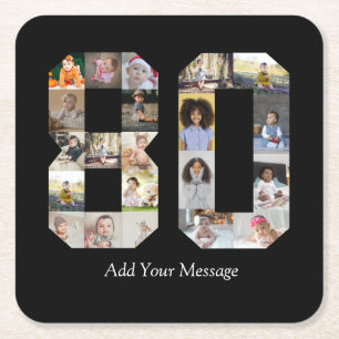 Number 80 Photo Collage Square Paper Coaster