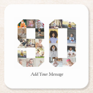 Number 80 Photo Collage Square Paper Coaster