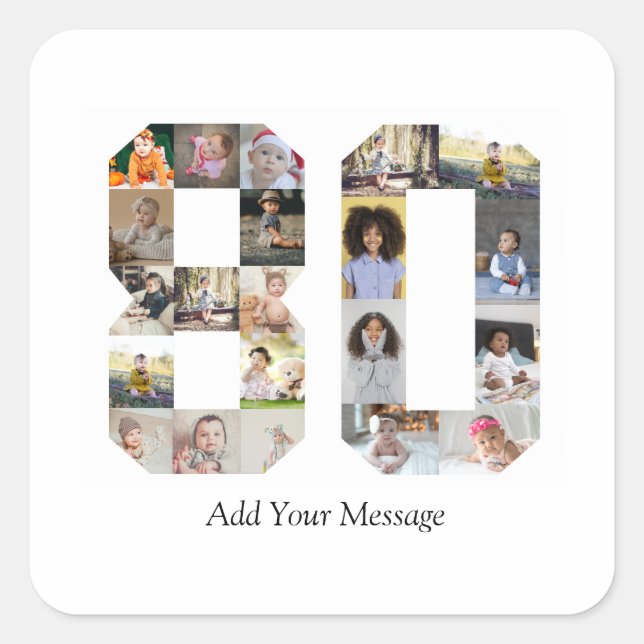 Number 80 Photo Collage Square Sticker (Front)