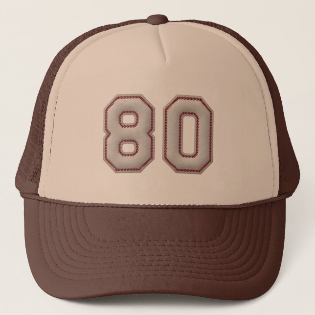 Number 80 with Cool Baseball Stitches Look Trucker Hat (Front)