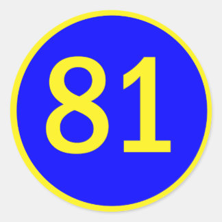 number, 81, in a circle classic round sticker
