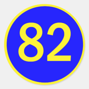 number, 82, in a circle classic round sticker