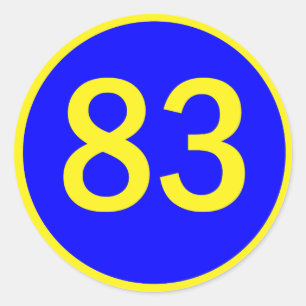 number, 83, in a circle classic round sticker
