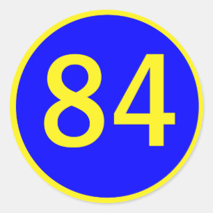 number, 84, in a circle classic round sticker