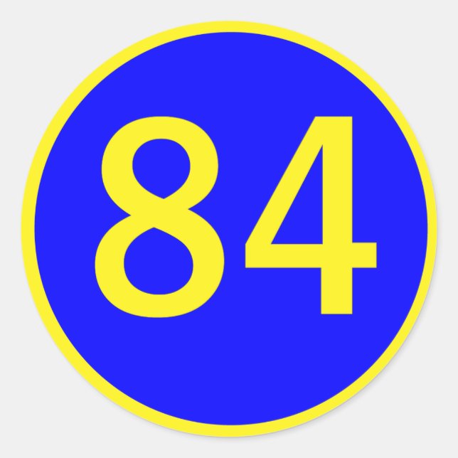 number, 84, in a circle classic round sticker (Front)