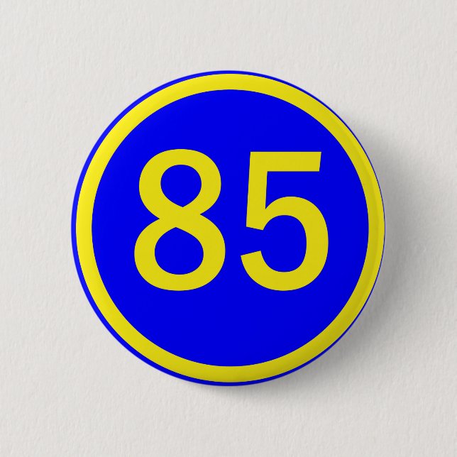 number, 85, in a circle 6 cm round badge (Front)