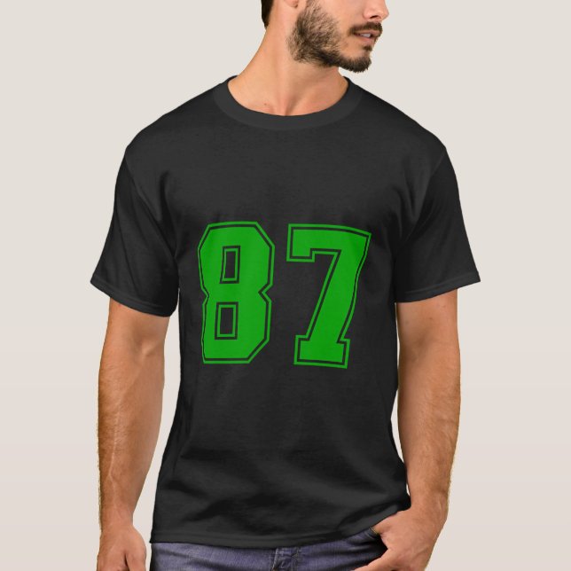 Number 87 Green Sports Fan Jersey Number T-Shirt (Front)