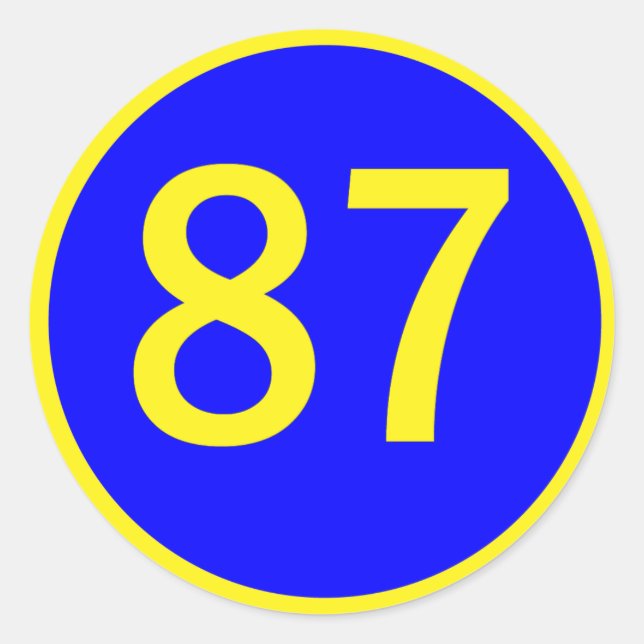 number, 87, in a circle classic round sticker (Front)
