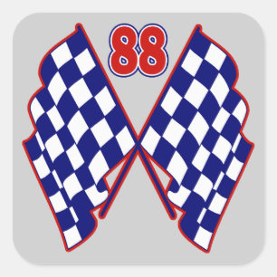 Number 88 and Chequered Flags Square Sticker