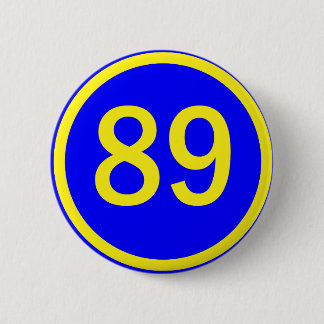 number, 89, in a circle 6 cm round badge