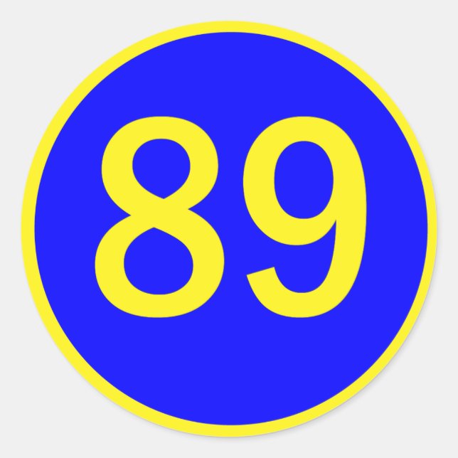 number, 89, in a circle classic round sticker (Front)