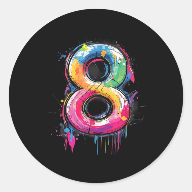Number 8 8th Birthday Eight Year Old Boys Girls Gr Classic Round Sticker (Front)